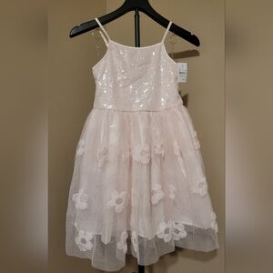 Zenzi Blush Sequin Bodice Floral Tulle Party Dress